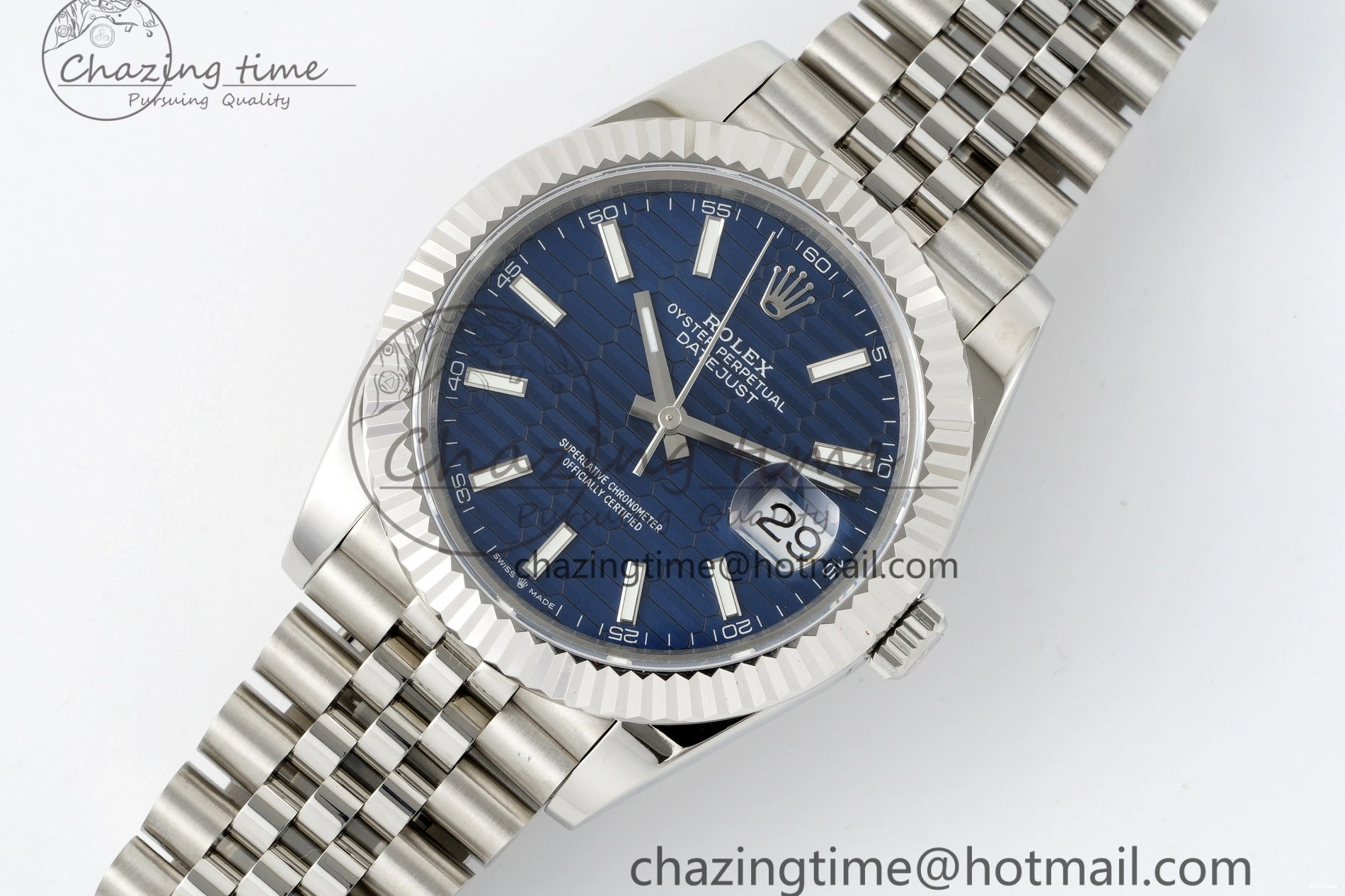 MiroTime 0415 TopPick DateJust 41 SS JDF 904L Steel Blue Textured Dial on Jubilee Bracelet VR3235 V 2235